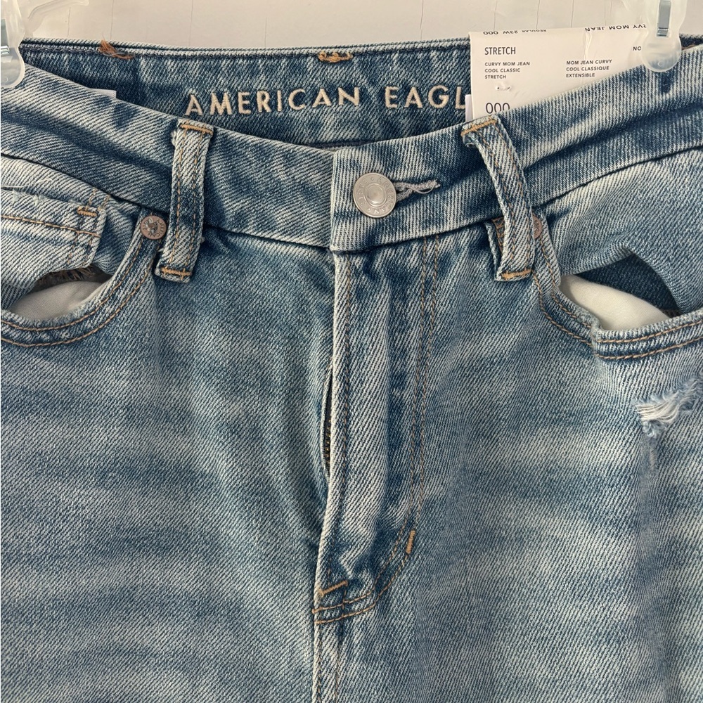 American Eagle Curvy Stretch Mom Jeans Size 000 Cool Classic Blue NWT - Picture 3 of 8